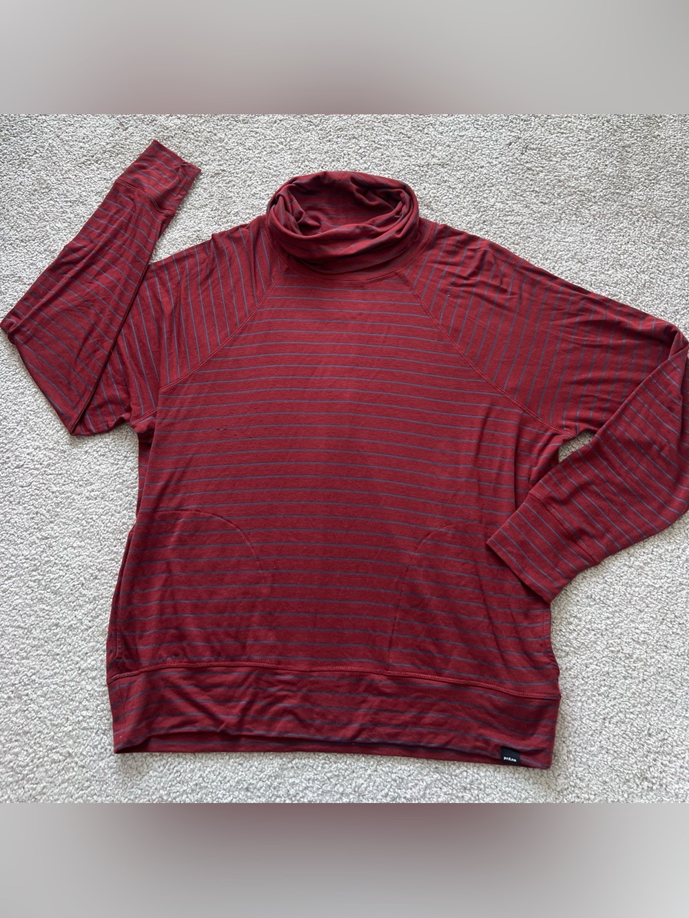 Prana Sol Protect Turtleneck Women’s Striped Top Pockets Sz L